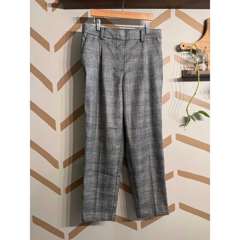 LOFT Ankle Pants Women Medium Grey Metallic Glen Plaid High Rise Trousers